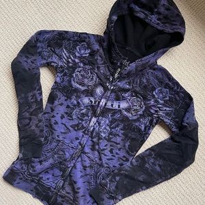 *SOLD* RARE Sinful by Affliction Purple Rhinestone Grunge Hoodie